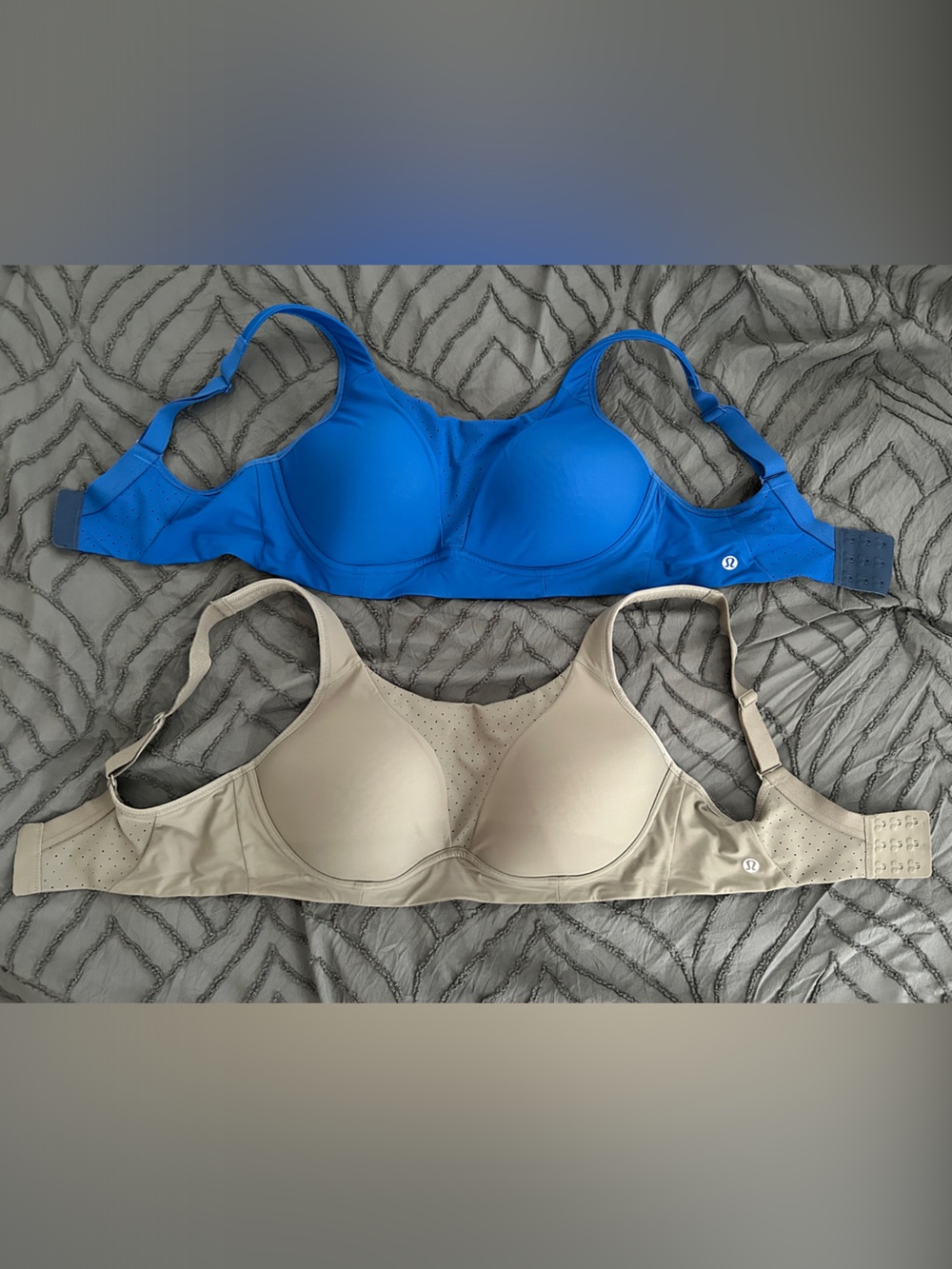 2 lululemon 36 D Sports Bras — Blue & Sage Grey